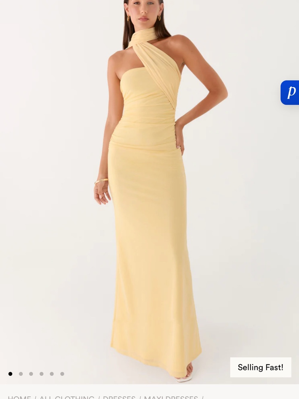 Peppermayo Pale Yellow One-Shoulder Maxi Dress